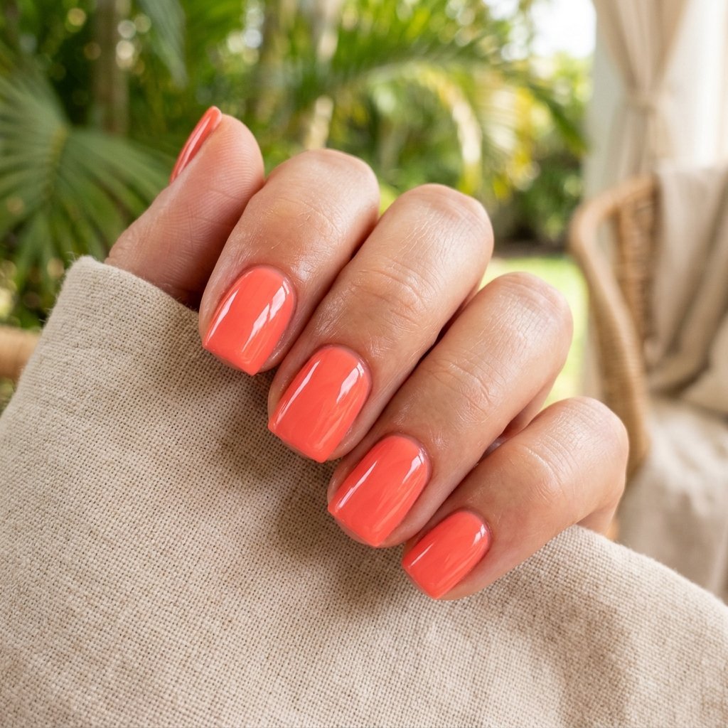 Glazed Coral Short Square Nails