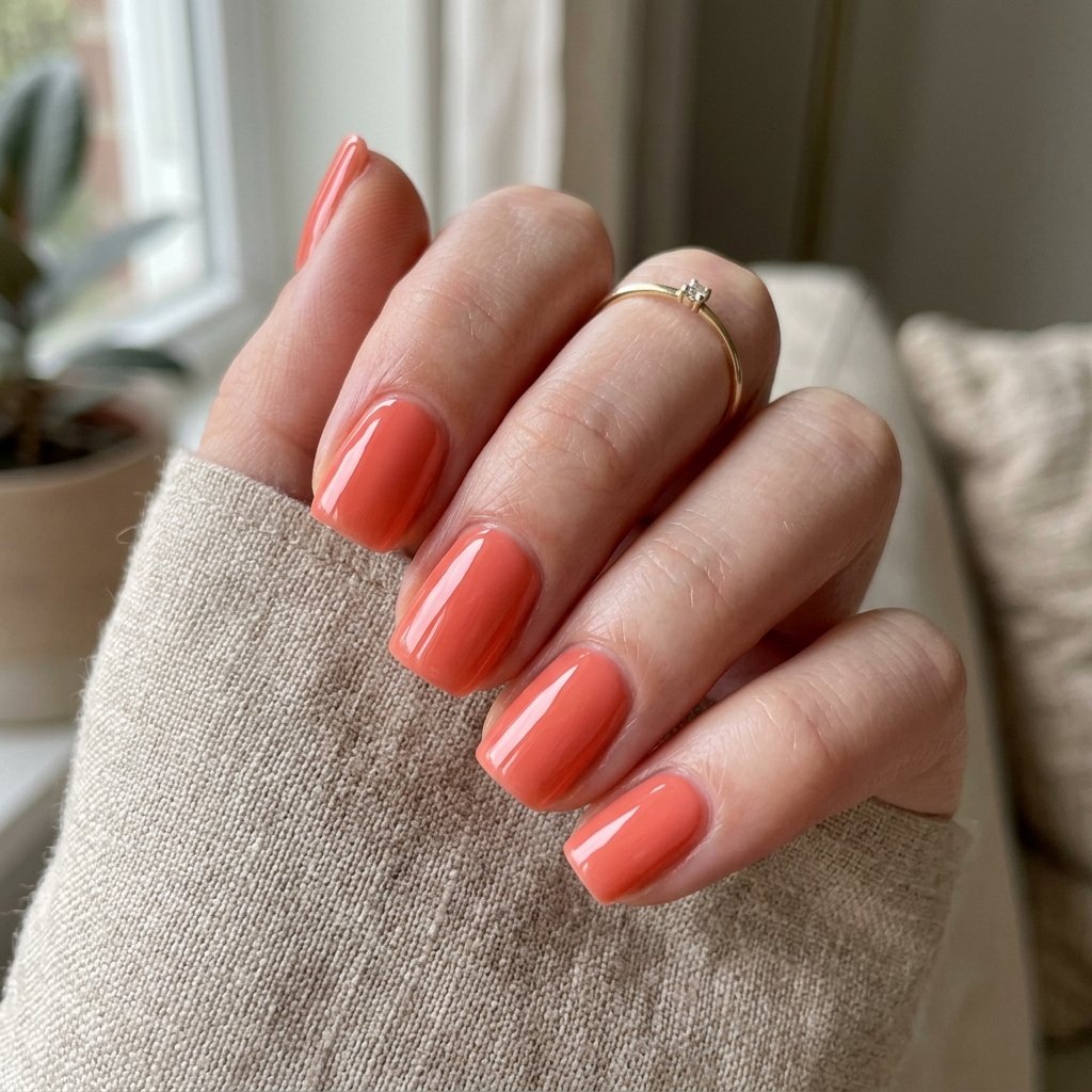 Glazed Coral Short Square Nails