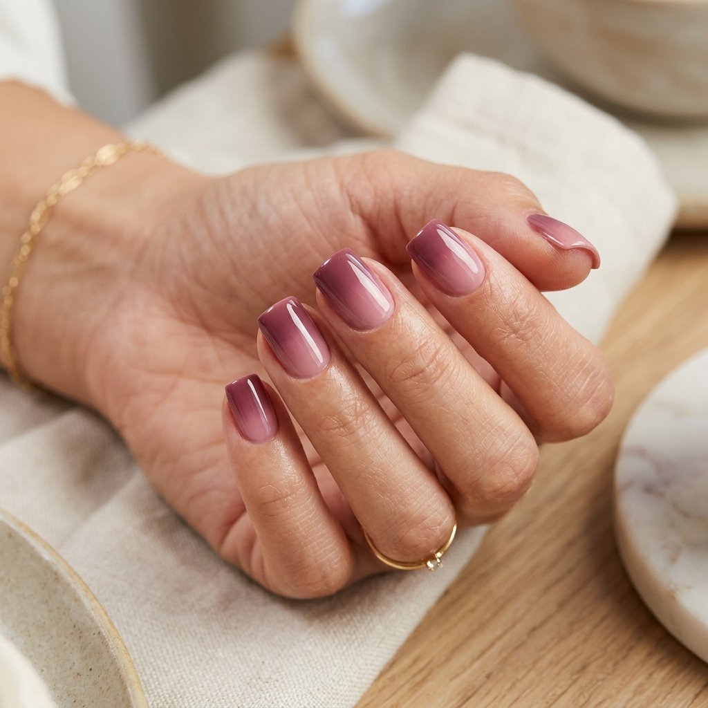 Gradient Color Block from Deep to Pale on Short Square Nails