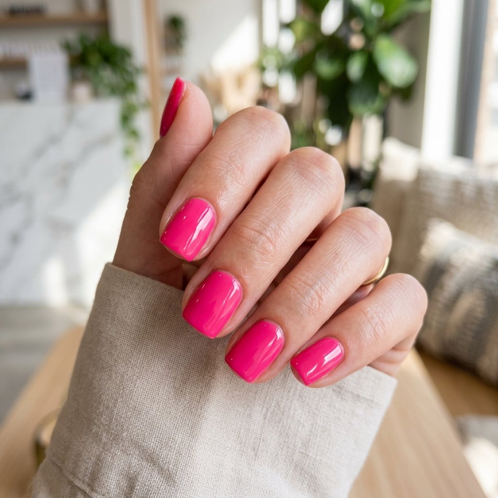 Hot Pink Short Square Nails