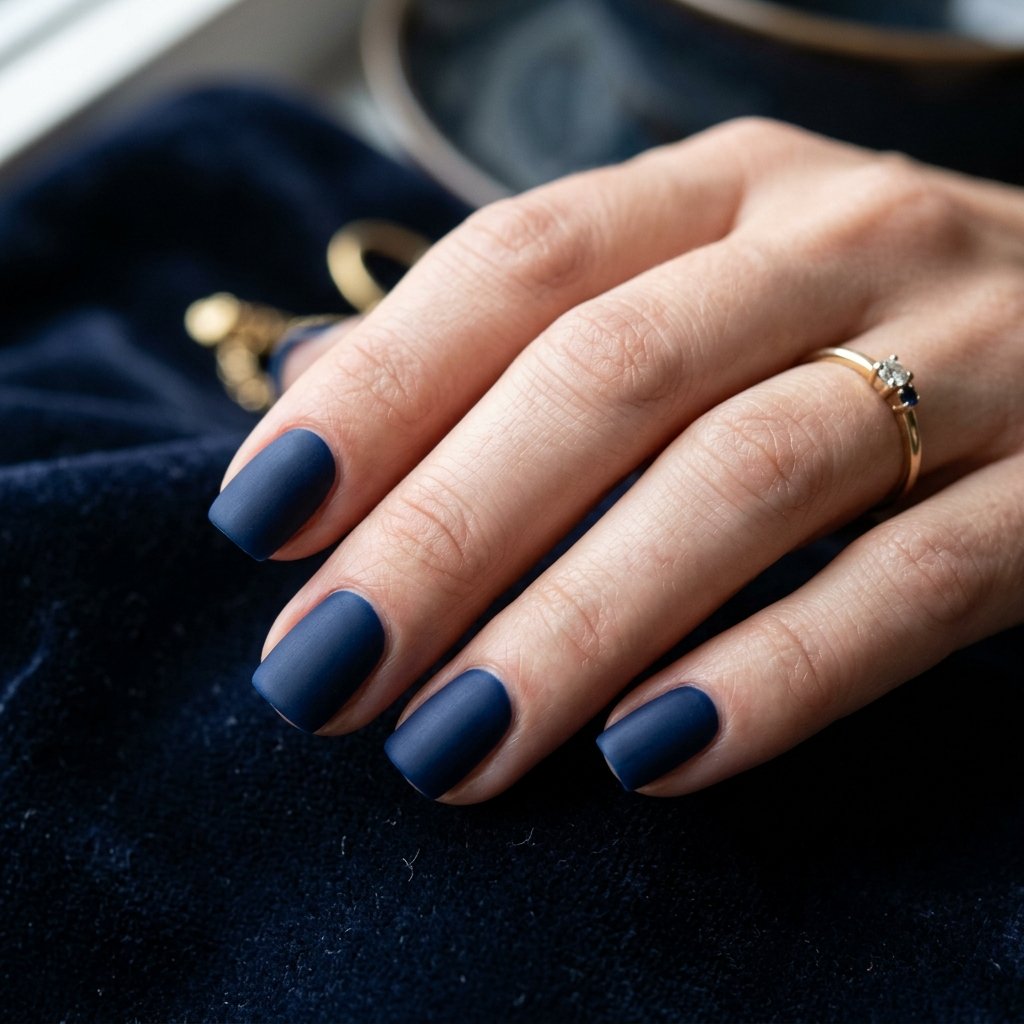 Deep Navy Matte Short Square Nails