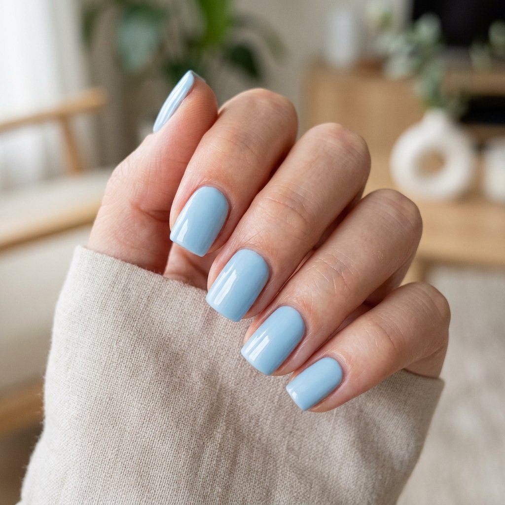 Sky Blue Short Square Nails