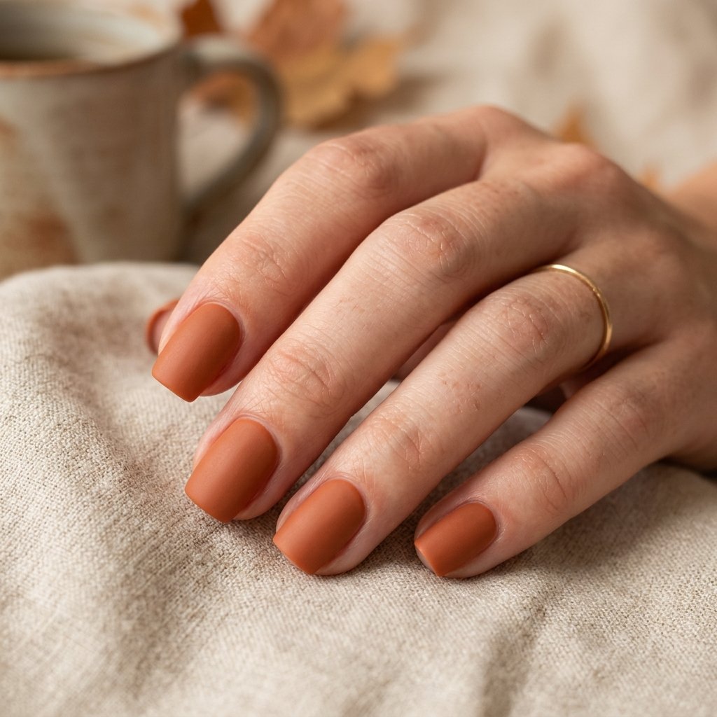 Warm Terracotta Matte Short Square Nails
