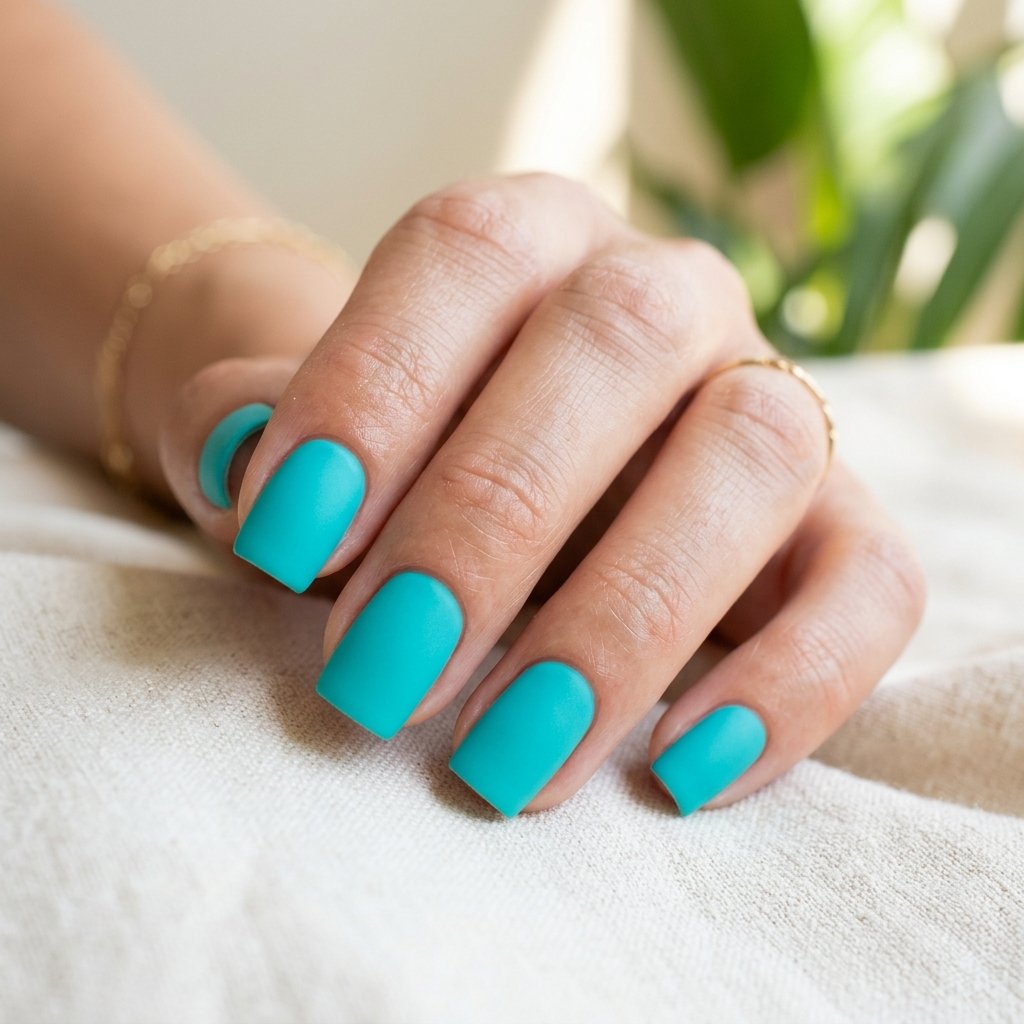 Bright Turquoise Matte Short Square Nails