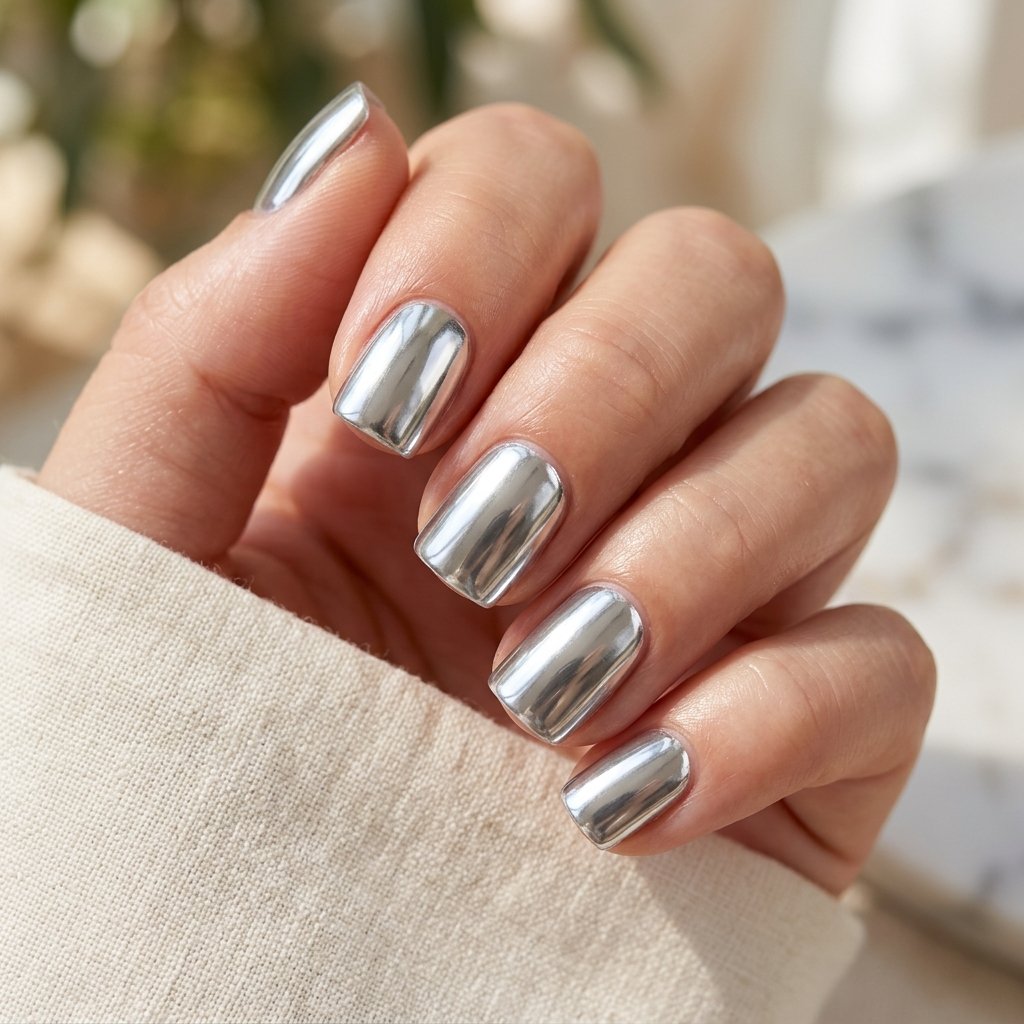 Silver Chrome Short Square Nails