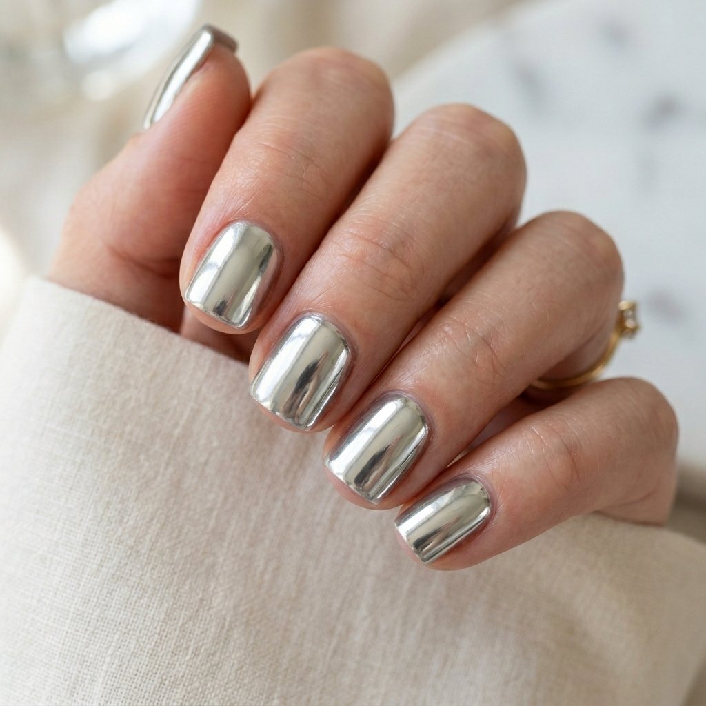 Silver Chrome Short Square Nails