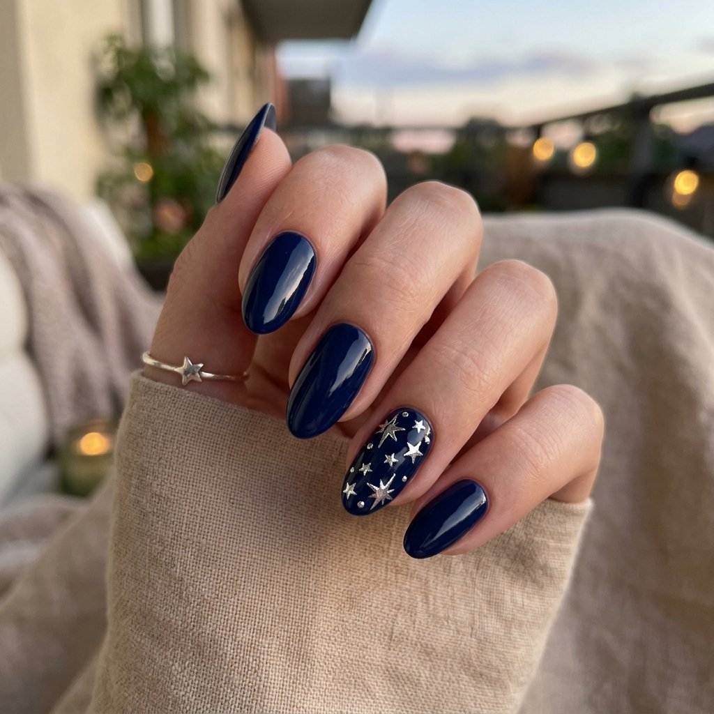 Silver Chrome Stars on Navy Blue Base