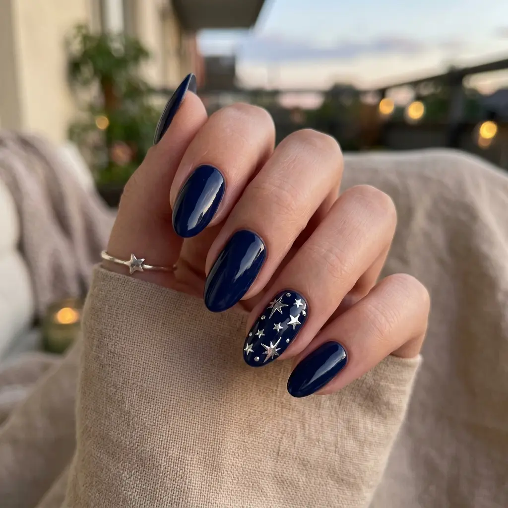 Silver Chrome Stars on Navy Blue Base