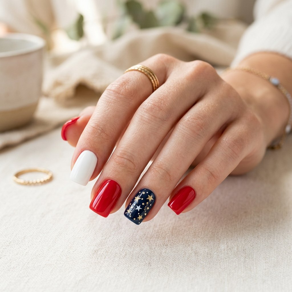 Stars and Stripes on Short Square Nails