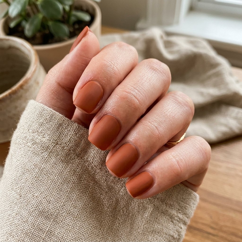 Warm Terracotta Matte Short Acrylic Square Nails