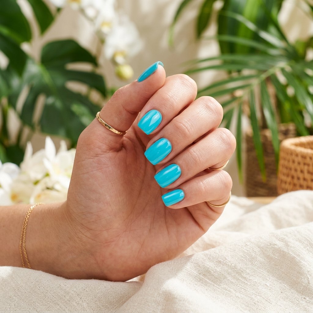 Bright Turquoise Glazed Short Nails