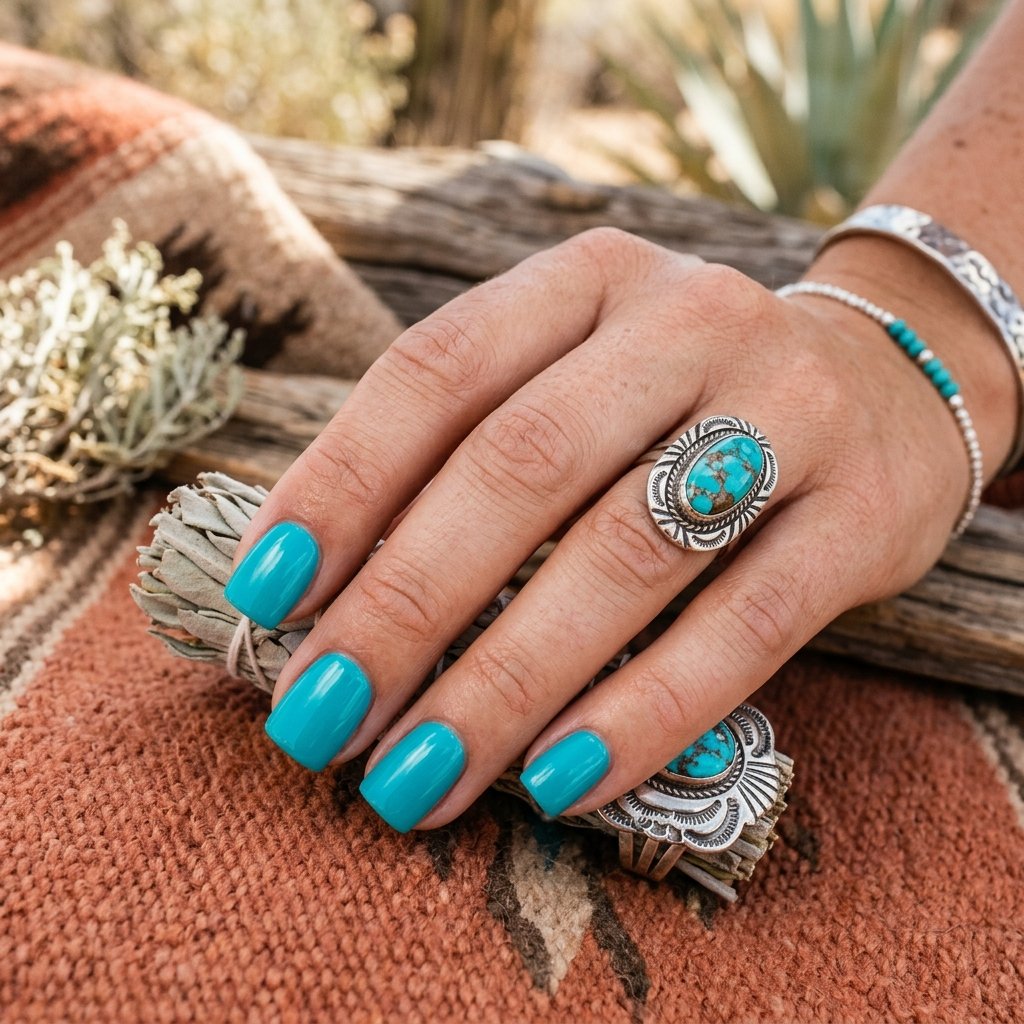 Vibrant Turquoise Short Square Nails