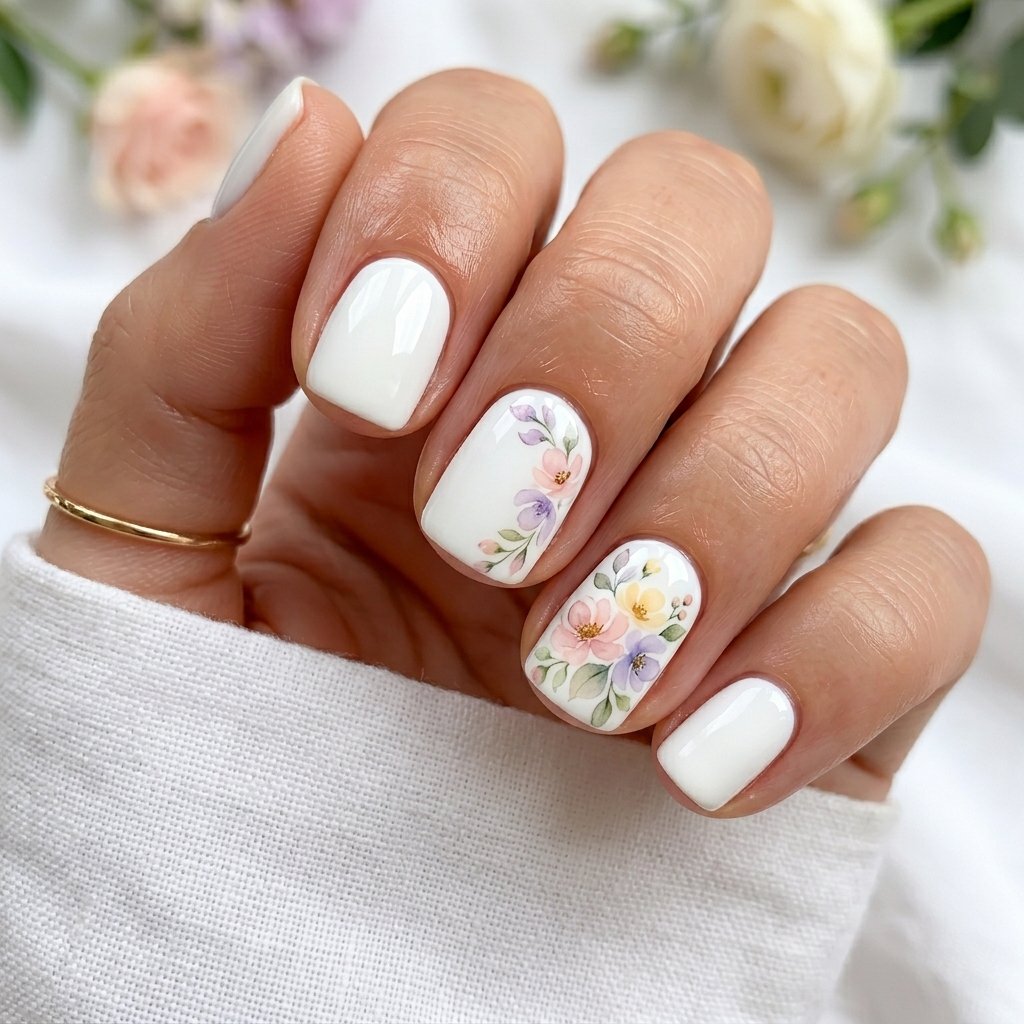 Watercolor Floral Design on White Base