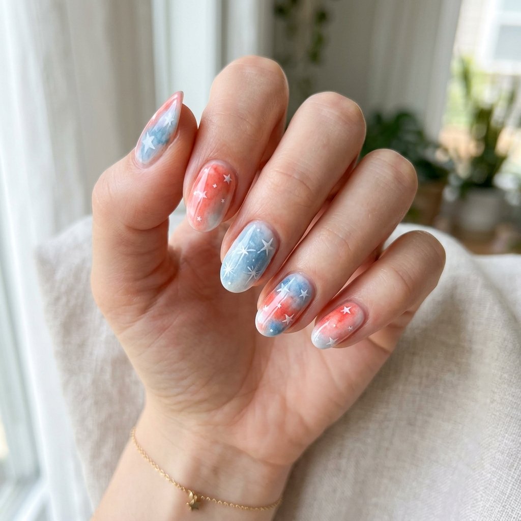 Watercolor Patriotic Nails