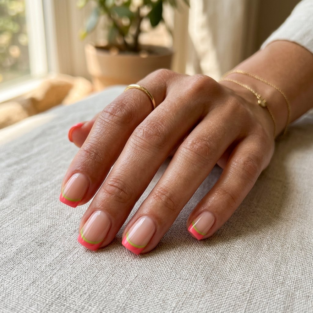 Watermelon French Tips on Short Square Nails