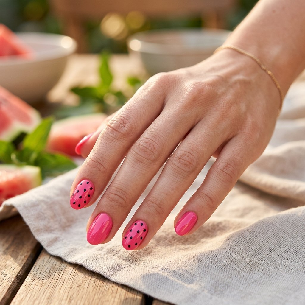 Watermelon Seed Dot Design on Pink Base