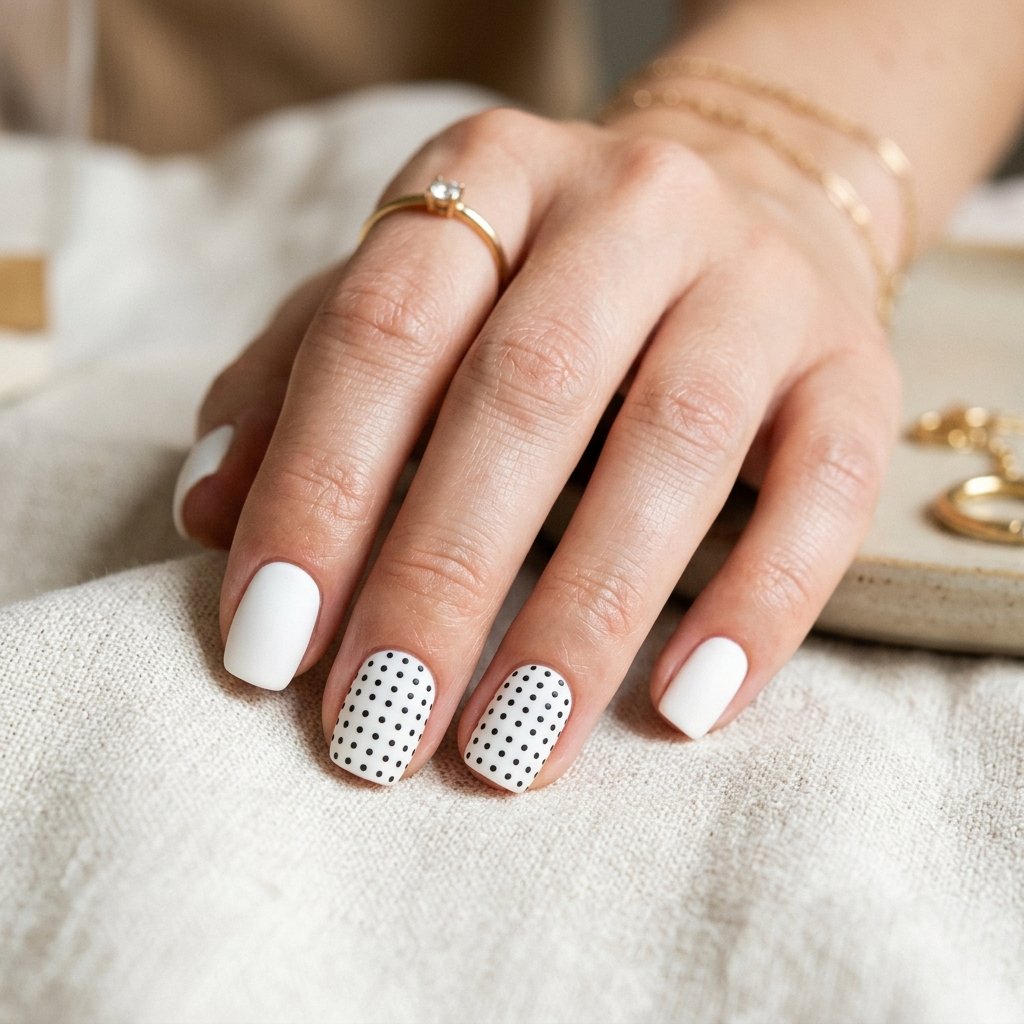 Dots Grid Pattern on White Matte Short Nails