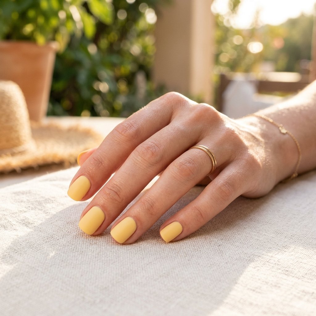 Warm Butter Yellow Matte Short Nails