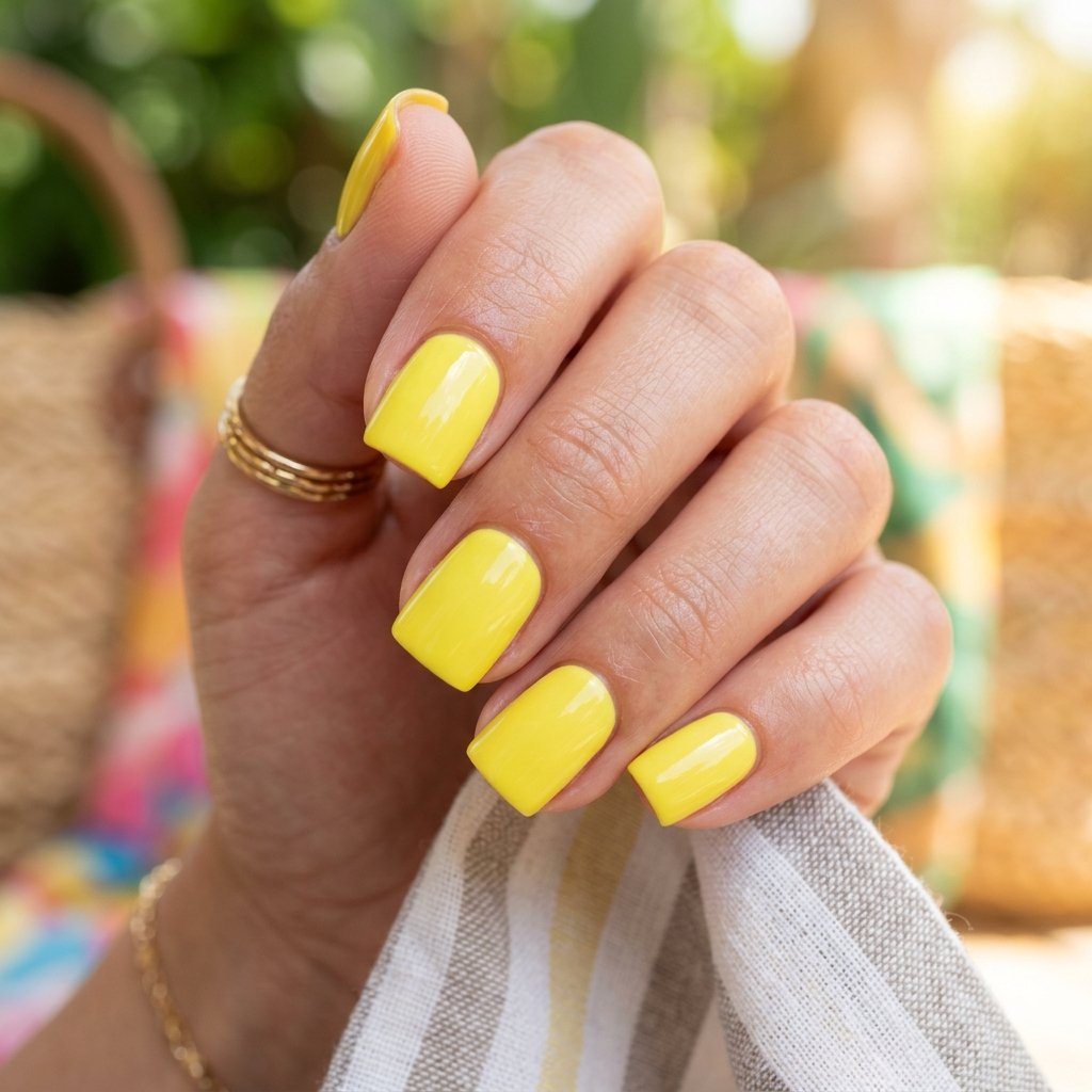 Bright Lemon Yellow Short Square Nails