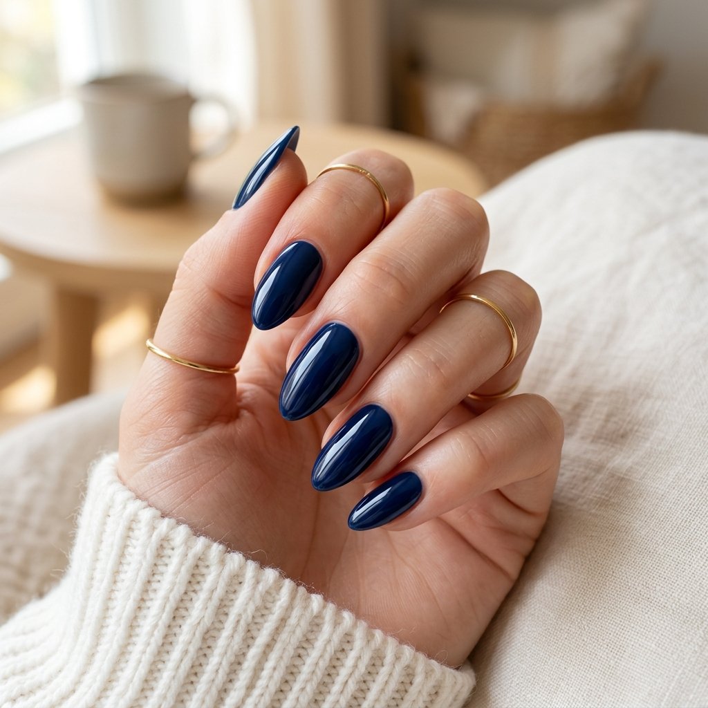 19 Blue Summer Nails Ideas to Refresh Your Seasonal Manicure 13 Deep Navy Glossy Nails