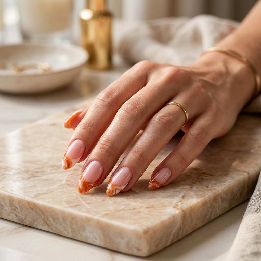 18 Orange French Nails Revealing A Chic Twist On A Classic Look 17 Orange Marble French Tips