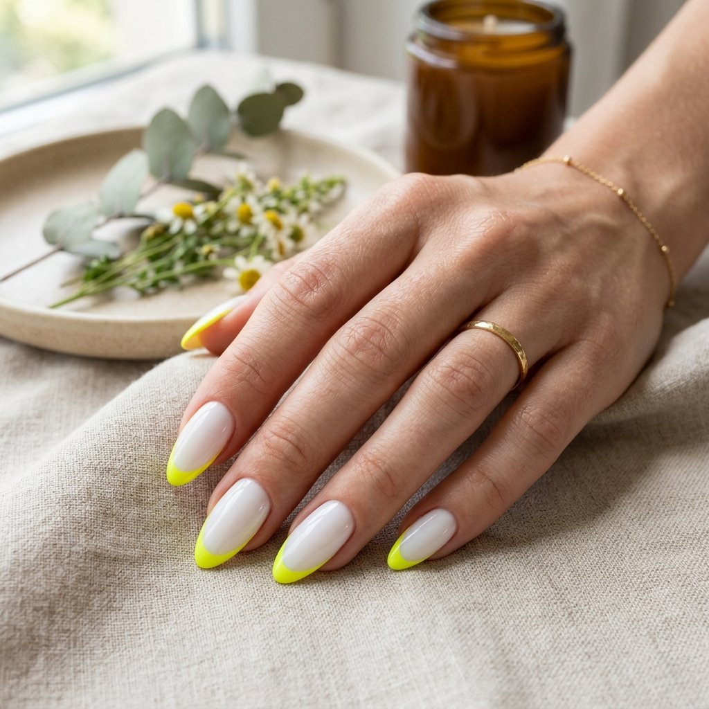 Neon Yellow French Tips on White Base