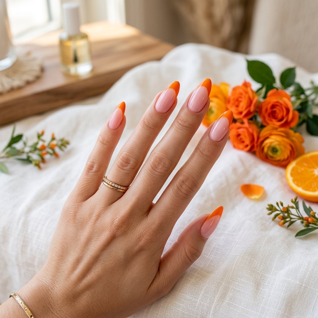 18 Orange French Nails Revealing A Chic Twist On A Classic Look 8 Almond Orange French Nails