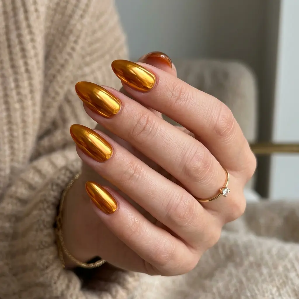Amber Chrome Nails