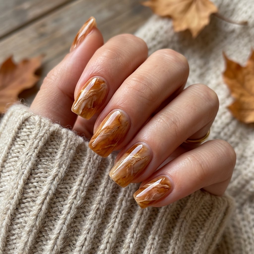 Amber Marble Nails