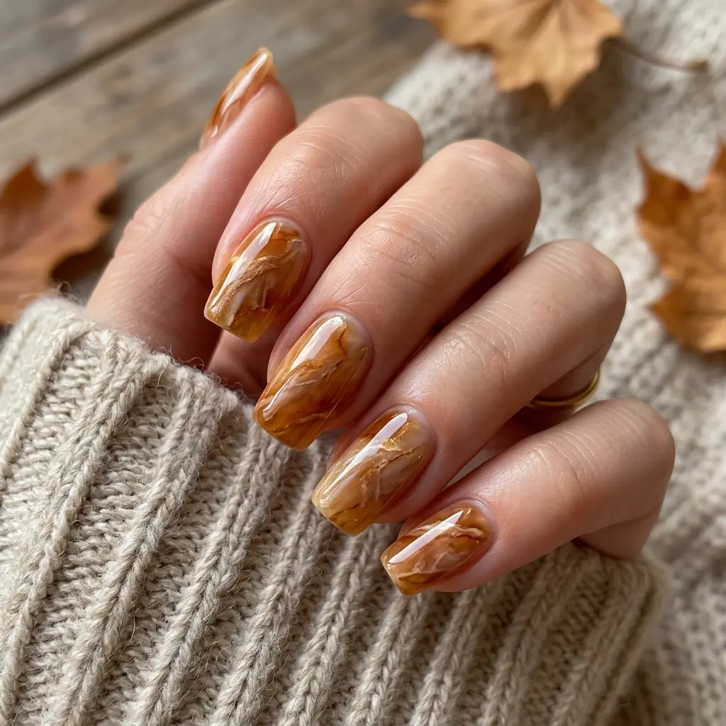 23 Early Fall August Nails You'll Want to Wear Before Everyone Else 9 Amber Marble Nails
