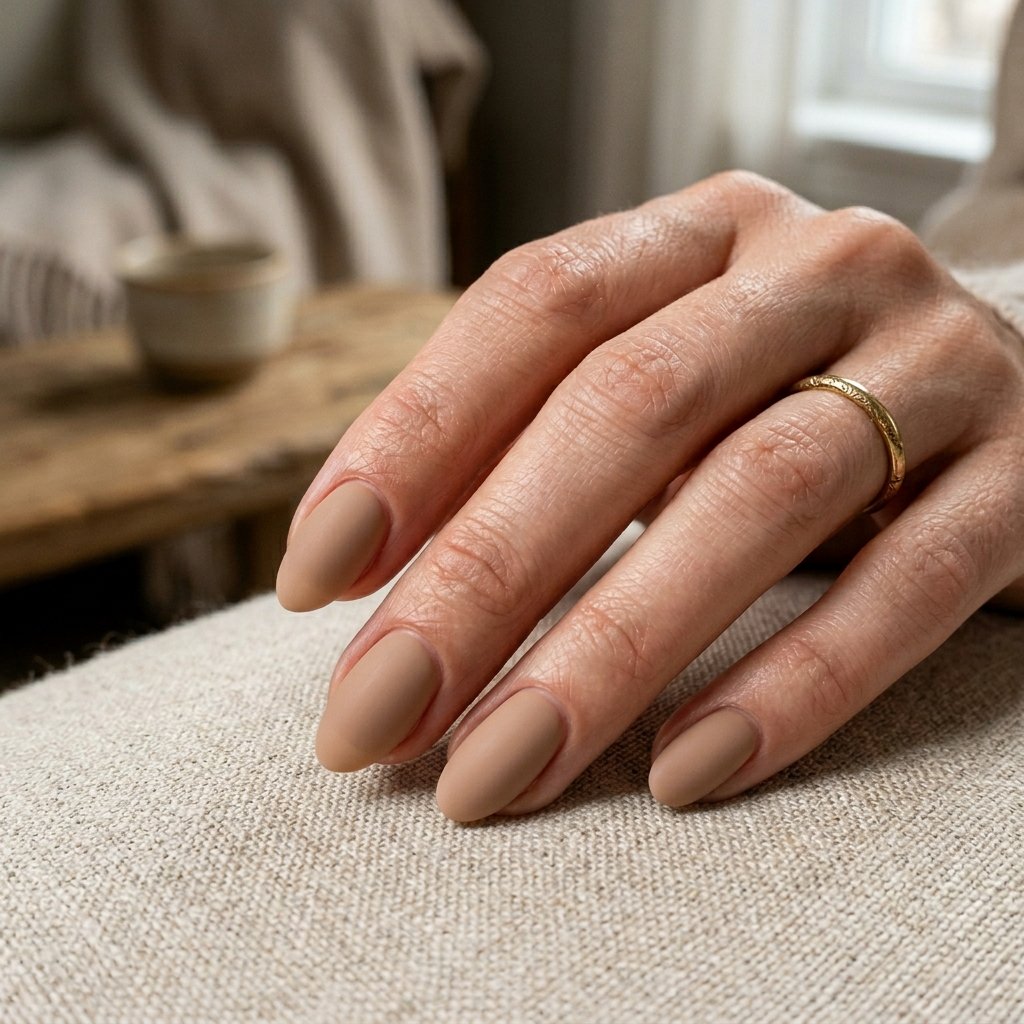 Warm Beige Matte Short Almond Nails
