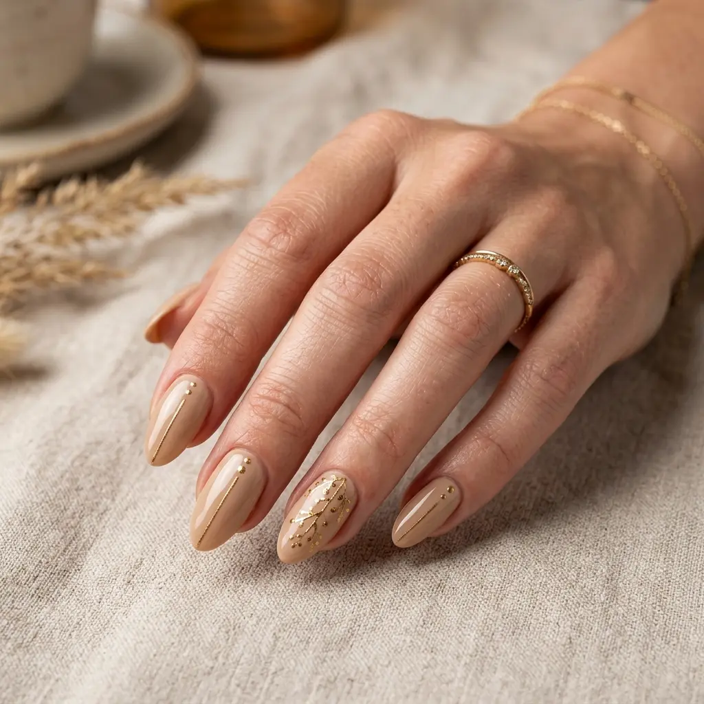 23 Early Fall August Nails You'll Want to Wear Before Everyone Else 5 Creamy Beige and Gold Details