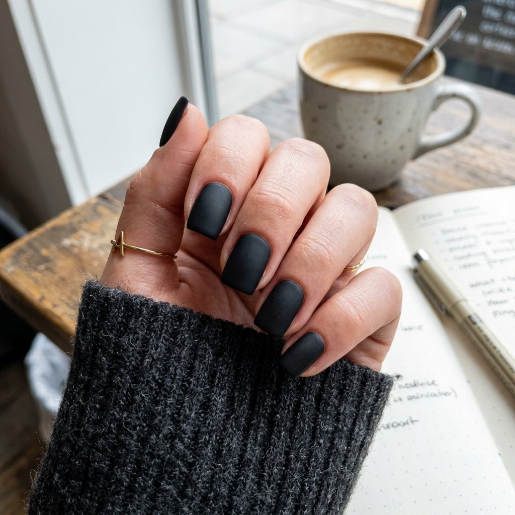Black Matte Short Square Nails
