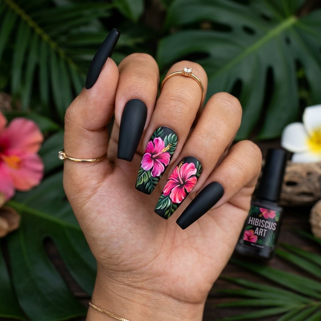 Black Base with Pink Hibiscus