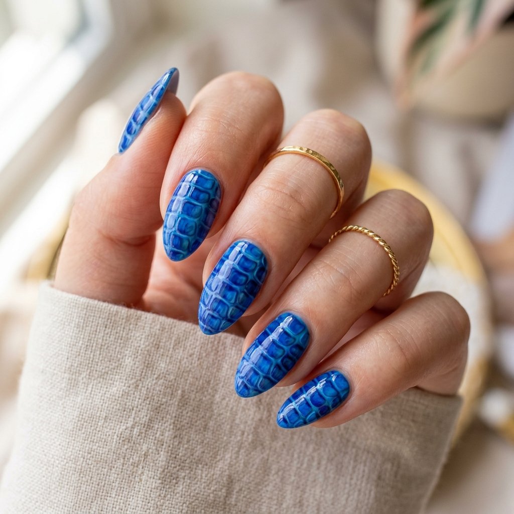 19 Blue Summer Nails Ideas to Refresh Your Seasonal Manicure 17 Crocodile Blue Print Nails