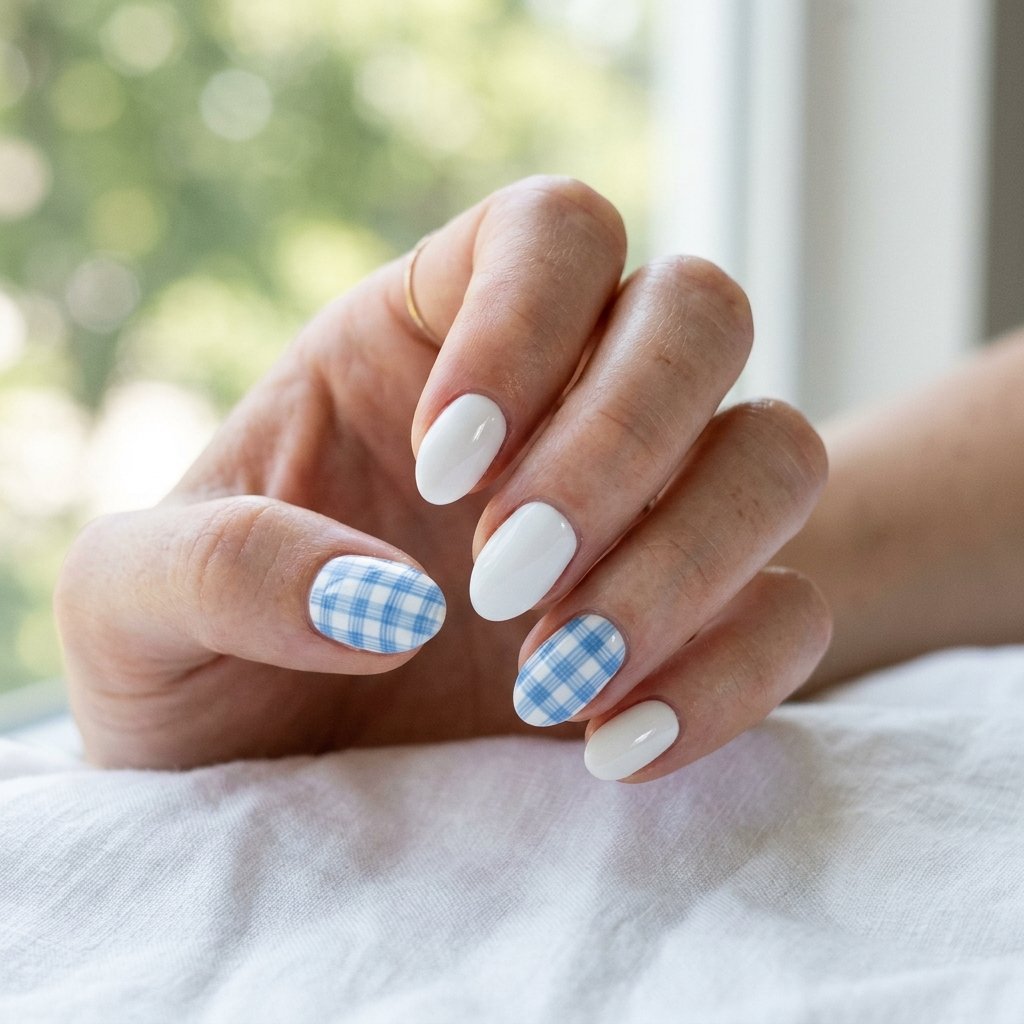 Blue Gingham Pattern on White Base