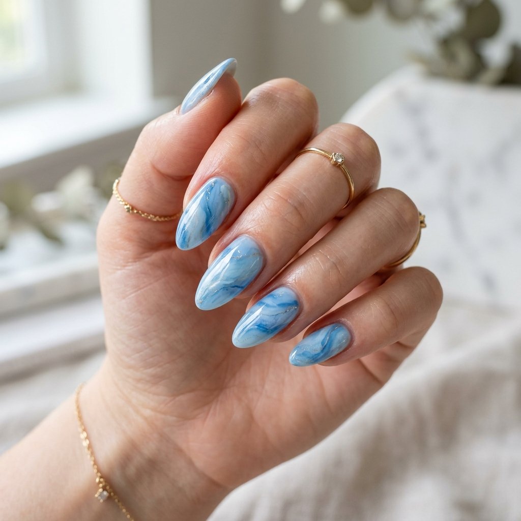 19 Blue Summer Nails Ideas to Refresh Your Seasonal Manicure 8 Soft Blue Marble Nails