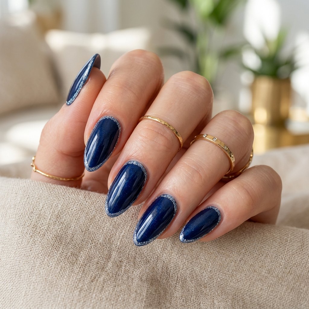 19 Blue Summer Nails Ideas to Refresh Your Seasonal Manicure 14 Glitter Outline Blue Nails
