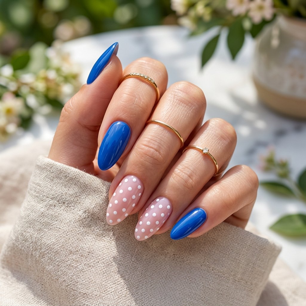 19 Blue Summer Nails Ideas to Refresh Your Seasonal Manicure 18 Polka Dot Blue Nails