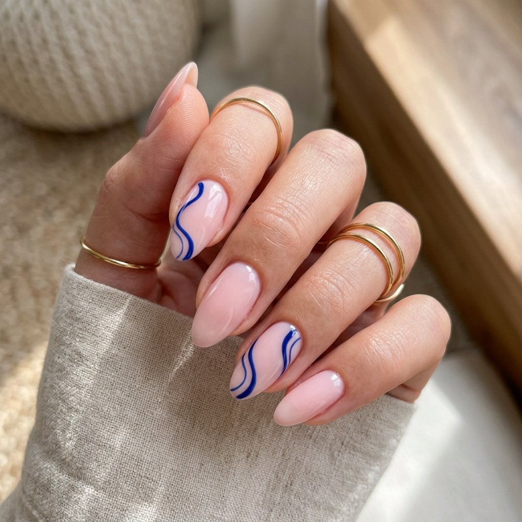 19 Blue Summer Nails Ideas to Refresh Your Seasonal Manicure 12 Minimal Blue Swirl Nails
