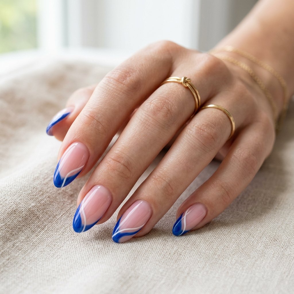 19 Blue Summer Nails Ideas to Refresh Your Seasonal Manicure 3 Blue Wavy French Tips