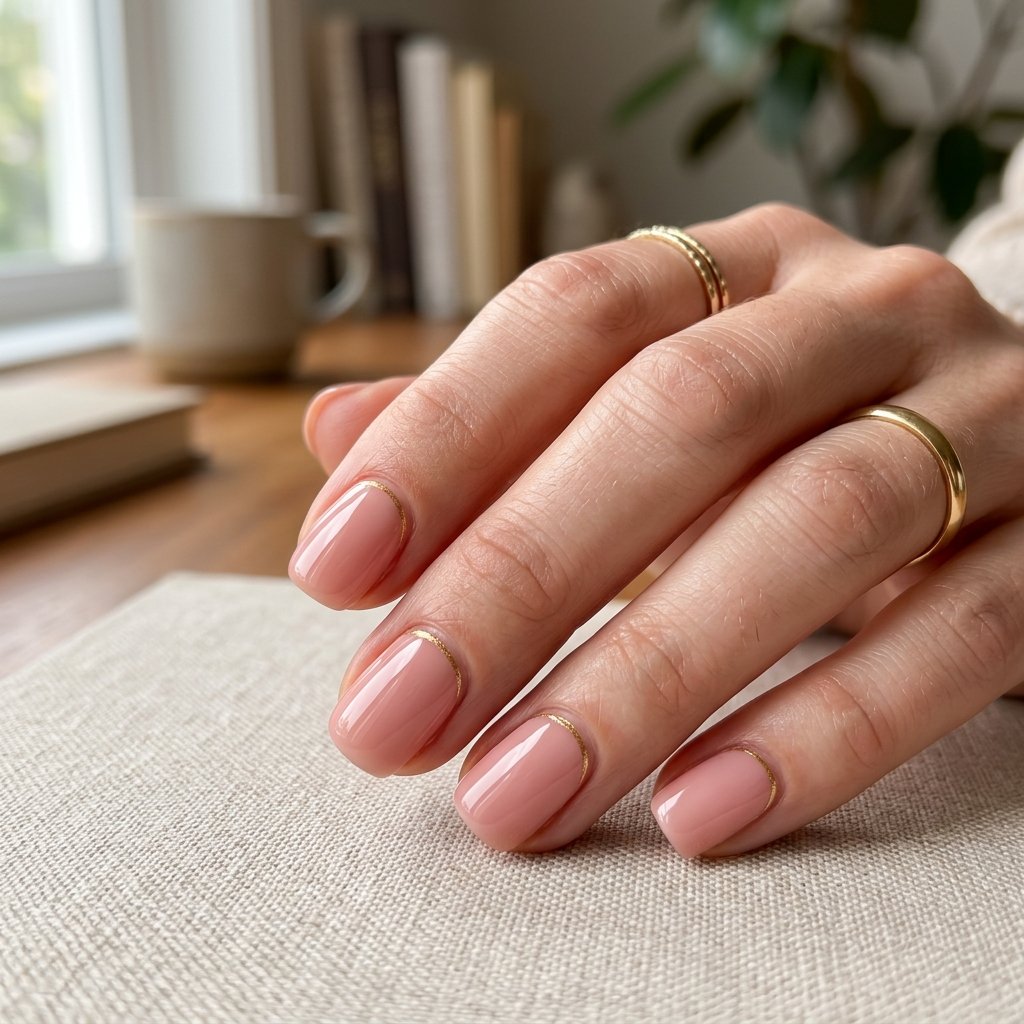 Blush Pink with Fine Gold Cuticle Line