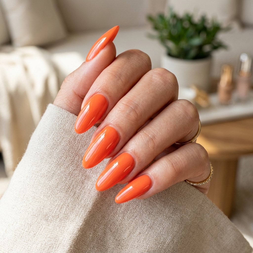 Bright Orange Glossy Nails