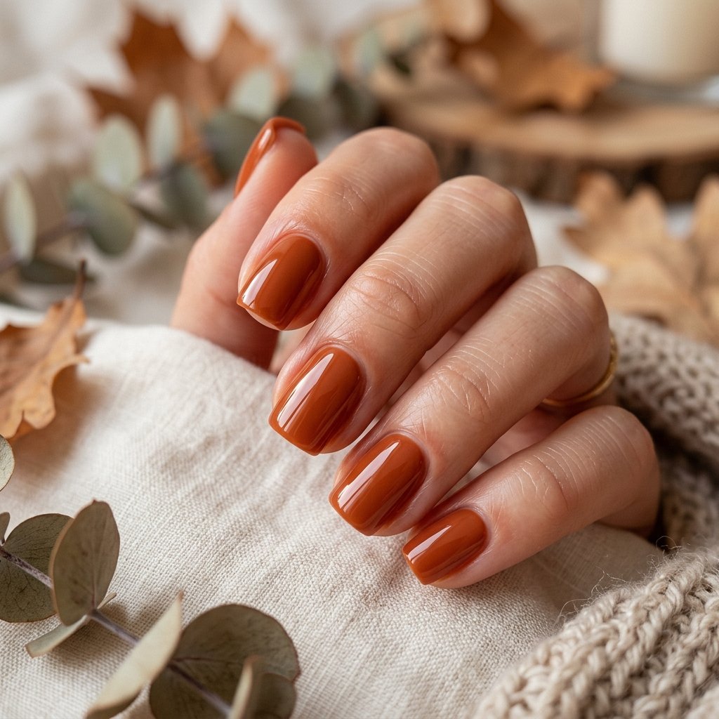 Burnt Sienna Glossy Short Square Nails