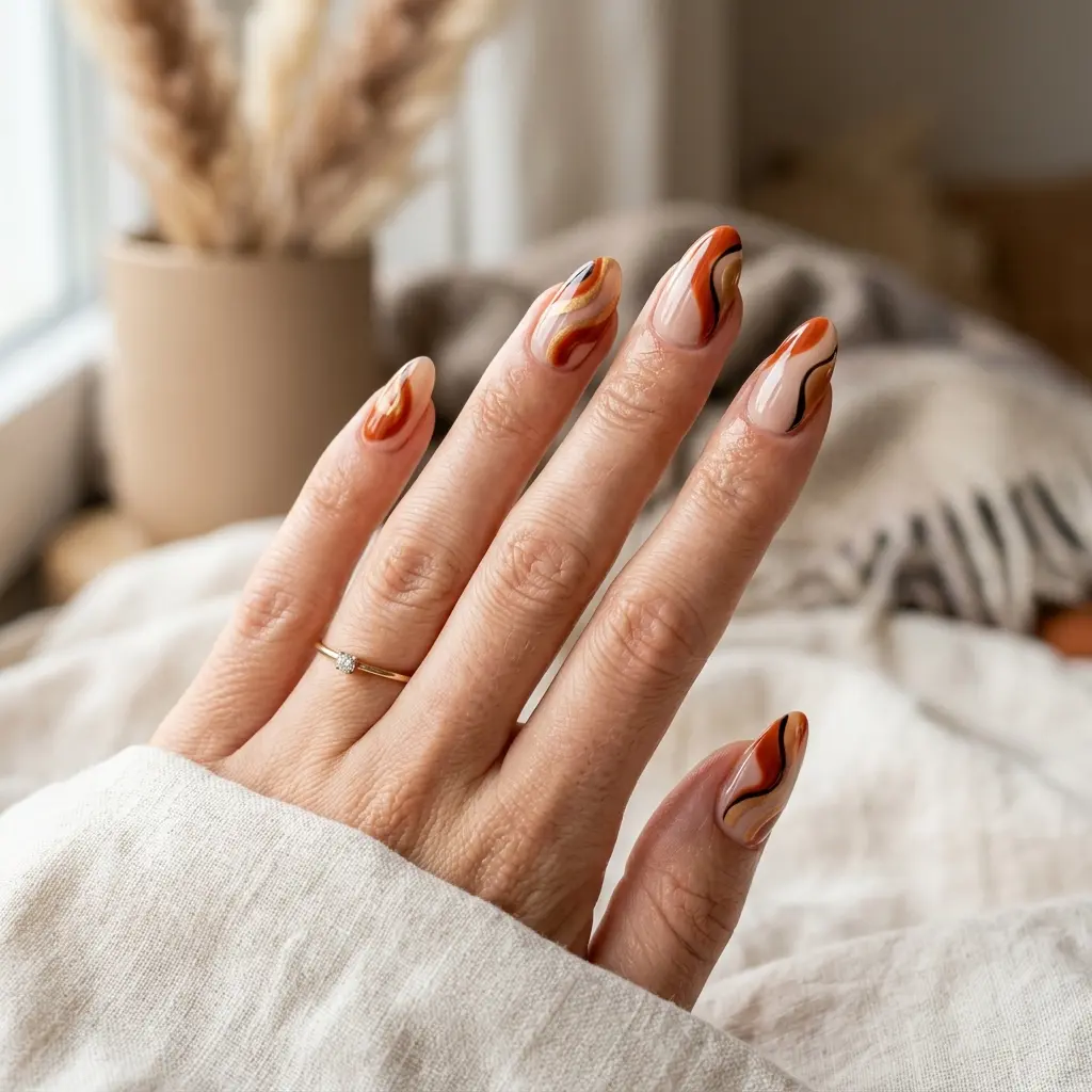 Burnt Orange Abstract Nails