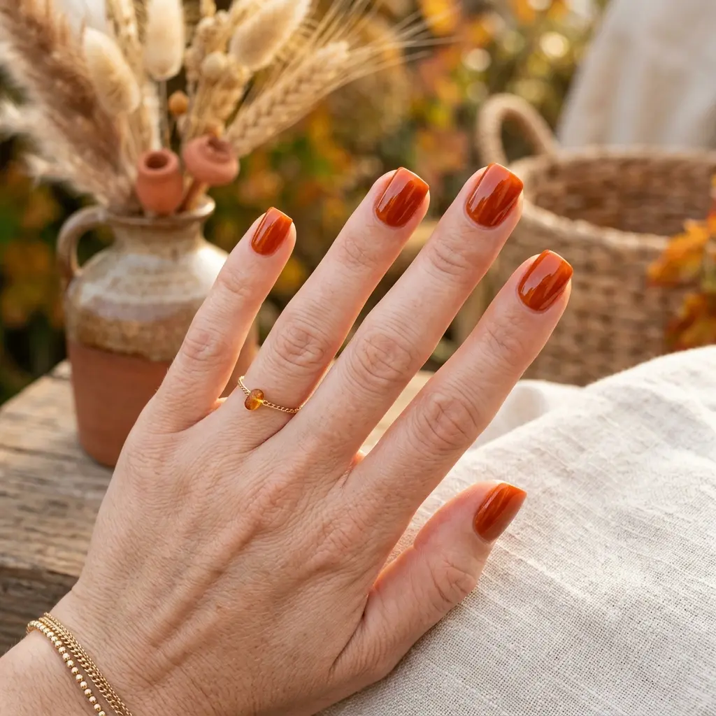 Burnt Orange Short Square Nails