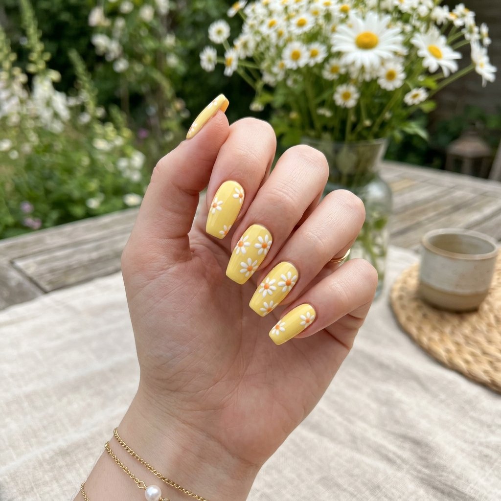 Butter Yellow with Daisy Detail on Short Coffin