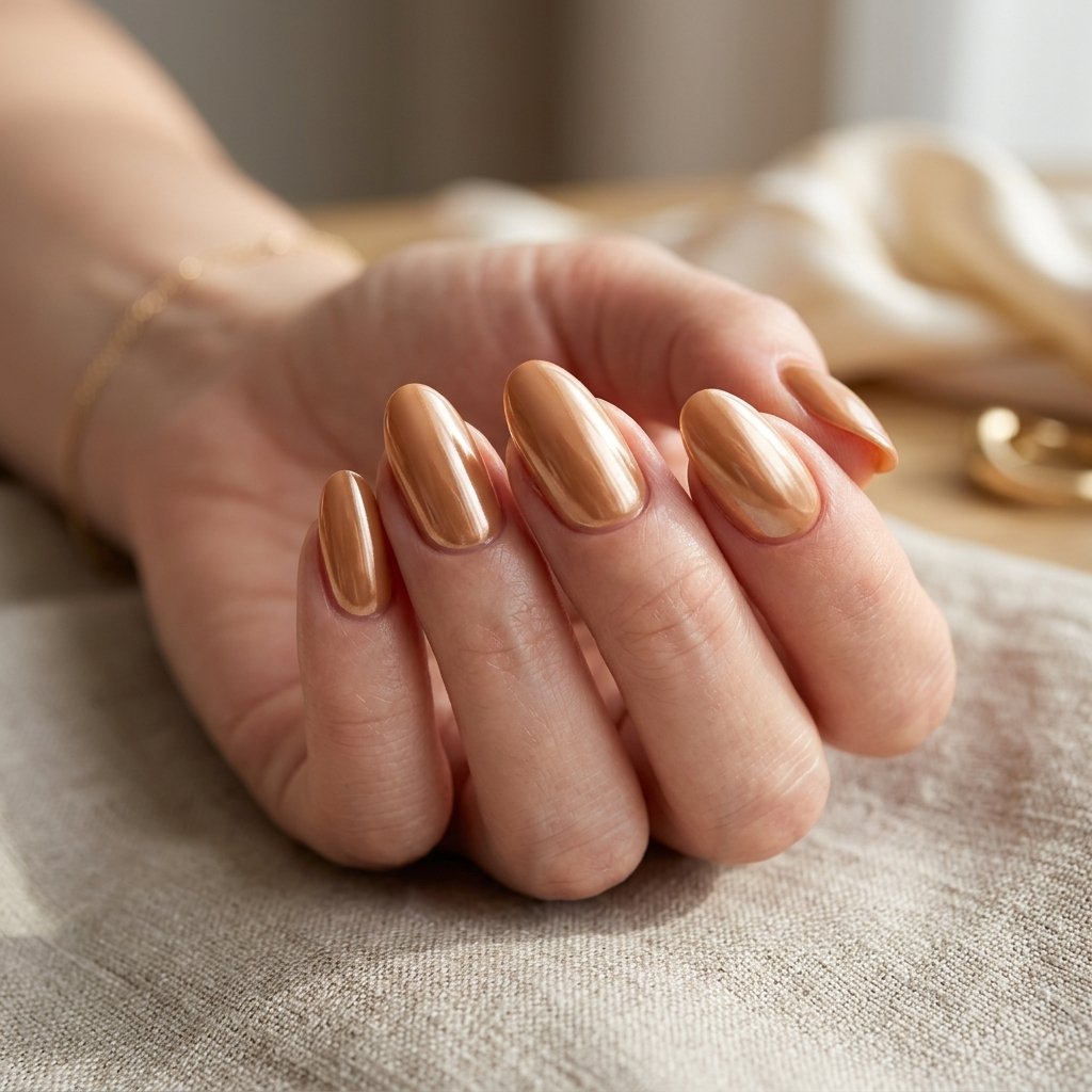 Soft Caramel Chrome Nails