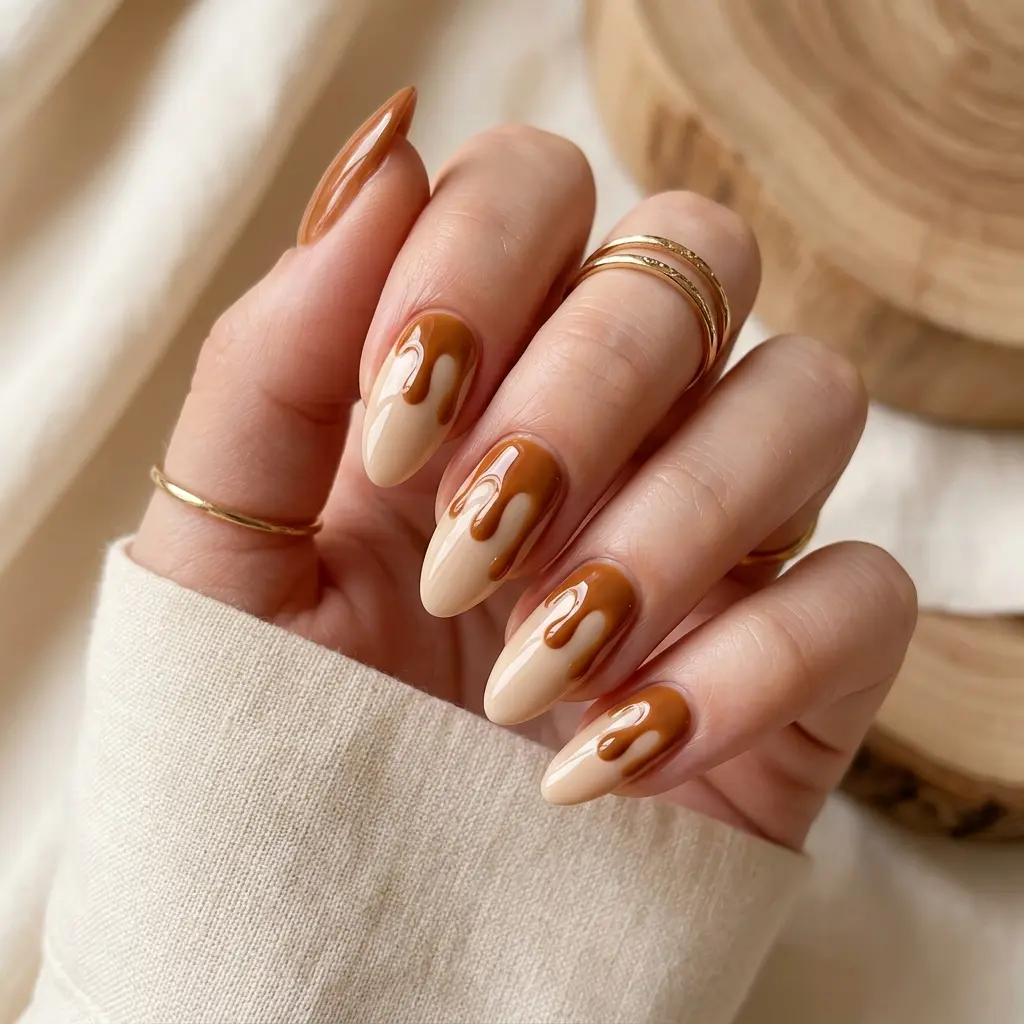 Caramel Drip Nails