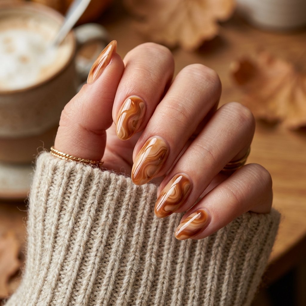 Caramel Swirl Nails